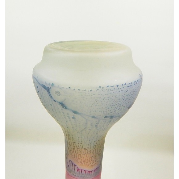 Rueven Art Glass Watercolor Drip Hand Painted Satin Bud Vase Ruffle Top 9 Inch - Picture 9 of 12